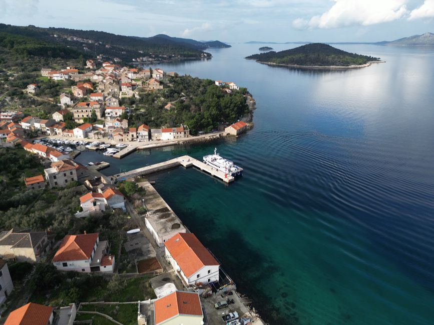 Aerial view of Croatian coastal village Mali Iz