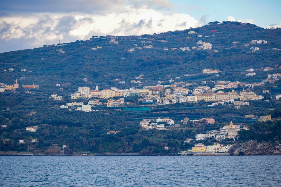 Aerial view of Italian coastal village Cinque Terre style