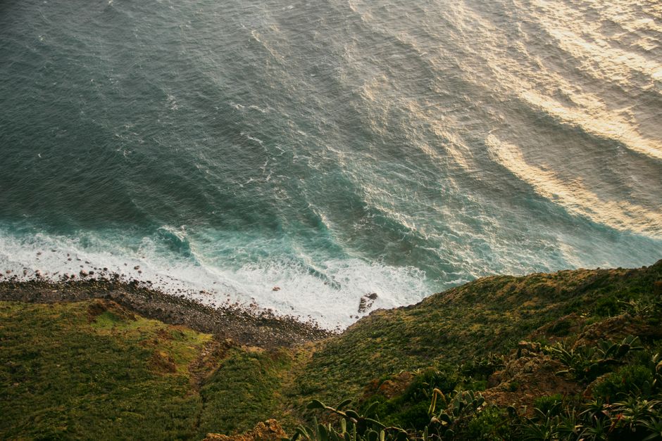 Madeira coastline aerial with rocky beaches