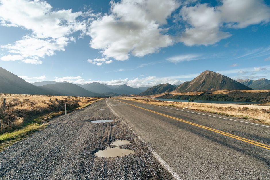 Mountain road near Lake Pearson Canterbury NZ