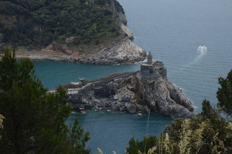 Porto Venere coastal church and turquoise water