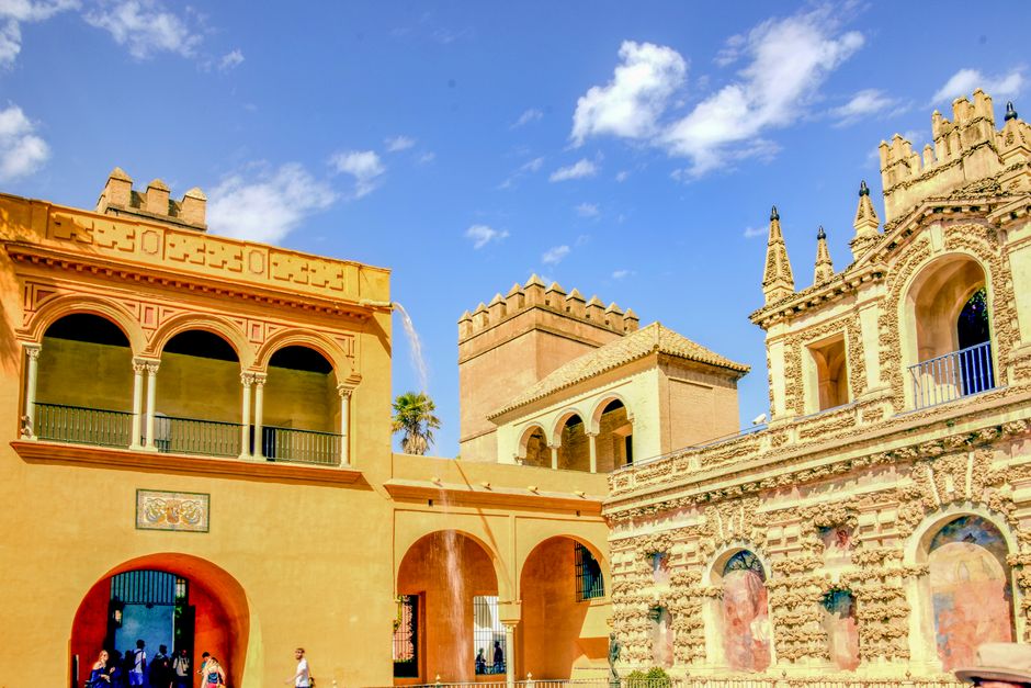Royal Alcazar detailed facade in sunny Seville